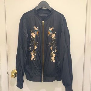 Zara Embroidered Silky Bomber Jacket